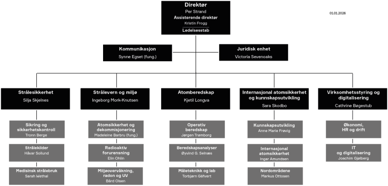 Organisasjonskart over DSA per januar 2026